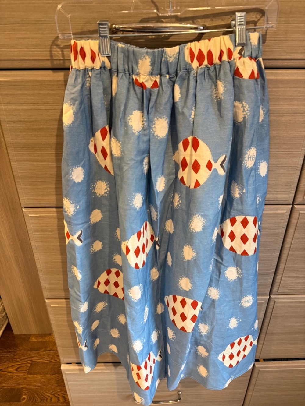 Women’s Hunter Bell Blue Fish-Print midi skirt with pockets and slit sides